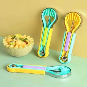 Multi Functional Fruit ScoopStainless Steel Watermelon ScoopDouble Headed Fruit Carving ToolThree In One Avocado Knife Gadget