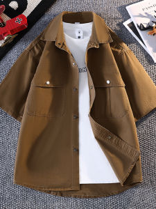 Áo Sơ Mi Denim Nam Tay Ngắn Mùa Hè Thường Ngày Rộng Rãi Mỏng Thời Trang Phong Cách Hàn Quốc Áo Khoác Ngoài Cotton Polyester