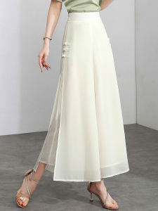 Shalldoer | White Wide Leg Pants Summer Lightweight 9/10 Length New Chinese Style Split Skirt Pants