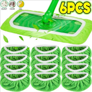 YESPERY 6Pcs Elastic Mop Head Cover Rag Wet and Dry Cleaning Cloths Reusable Microfiber Mop Pads Flooring Sweeper Mop Head Replacement Cover Washable