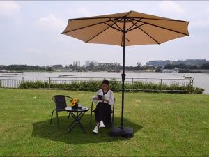 Outdoor Big Garden Umbrella With Stand Heavy Duty Double Layer Sunshade Courtyard Patio Sun Parasol Beach Park Cafe Multi functional Solar Umbrellas 2.7M