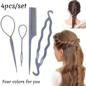 4pcs Hair Braiding Tool Kit Magic Hair Styling Clips Plastic Hair Bun & Braid Makers with Curling Needles Styling Accessories