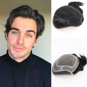 #1B90 Mono PU Lace Toupee For Men Human Hair Natural Wave Invisible Hair Piece Lace Front Male Wig Men‘s Capillary Prosthesis