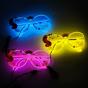 ZEEMIN Halloween Christmas Neon Glow Unicorn Party Glasses Photo Props Birthday Unicorn Theme Party Glasses Party Supplies Girls Favor