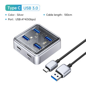 ORICO | ORICO Transparent Usb C Hub 4 Port Expansion With Power Supply Interface Usb 3.2 Protocol High Speed Transmission OTG Dapter
