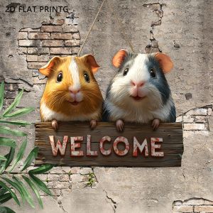 2D 1PCS Retro Farmhouse Guinea Pig Wooden Wall Hanging Cartoon Style Porch Garden Wall Decoration Artwork Hanging Stay Gift
