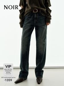 MO&Co. | Winter New Denim Pants Rope Dyed Low Waist Distressed Straight Leg
