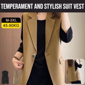 [Goddess Style] Temperament And Stylish Suit Vest Sleeveless Womens Korean Style Top Versatile Jacket Vest Temperament Spring Autumn One Button Vest Jacket