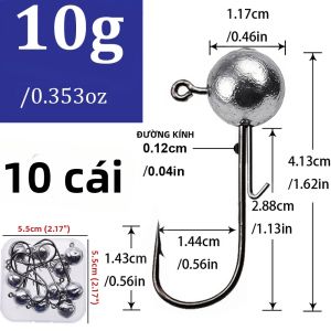 Bộ 10 Móc Câu Cá Có Ngạnh Chất Lượng Cao Kèm Đầu Jig Phụ Trợ Và Mồi Mềm Dành Cho Nước Ngọt Nhiều Trọng Lượng Khác Nhau Câu Cá Trên Thuyền Biển