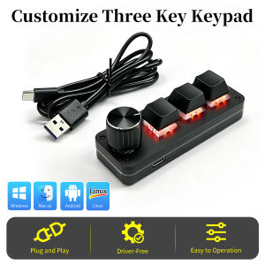 3 Key Macro Keypad Programmable Mini Mechanical Keyboard with Knob RGB Play USB-C for Gaming Office Windows Mac Linux Android