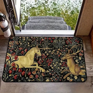 VIKAMA Vintage Deer Doormat Thảm Sang Trọng Thảm Chào Mừng Cho Ngoài Trời Trong Nhà Phòng Khách Phòng Ngủ Phòng Tắm Trang Trí Nhà Có Thể Giặt Bằng Máy Lớp Lót PVC