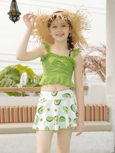 Girls Childrens Swimming Suit Two-Piece Ensemble Floral Print One-Piece Swimsuit Ideal for Students And Teens UV Protection