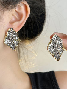 French Vintage Unusual Color Block Irregular Lava Texture Earrings Women Luxury Sensation Alloy Plated Silver Gold Earrings