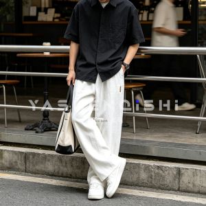 YASHENQISHI | Quần Nam Mỏng Thoáng Mát Tencel Linen Form Rộng Ống Narrow