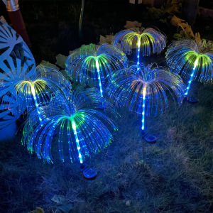 Đèn LED năng lượng mặt trời Ánh sáng ngoài trời Sợi quang Hình dạng con sứa đầy màu sắc Đèn thay đổi màu sắc Khu vườn Giáng sinh cắm trại trang trí bữa tiệc đèn năng lượng mặt trời Mặt đất Bãi cỏ Con đường