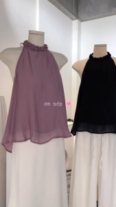 Đen/ Tím nhạt 2 lớp vải tơ nến mềm rũ Áo cổ yếm viền bèo cột dây hở lưng gợi cảm nữ tính nhẹ nhàng DARLING TOP