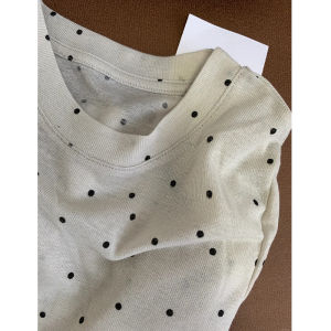 เสื้อยืดแขนยาวคอกลมลายจุดสไตล์เกาหลีสำหรับผู้หญิงเสื้อคลุมแบบบางสำหรับต้นฤดูใบไม้ผลิเสื้อตัวเล็กชิคๆมีดีไซน์มีเอกลักษณ์เฉพาะตัวฮิต