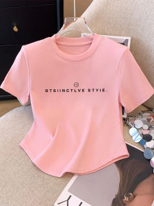 Fashionable Short Sleeve Pink T-Shirt Womens Regular Shoulder Slim Fit Short Length Summer Top Korean Style Commute Wear