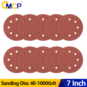 CMCP 10Pcs 7 Inch Sanding Disc 8 Hole Hook and Loop 40-1000 Grit Flocking Sandpaper For Grinder Random Orbital Sander Paper