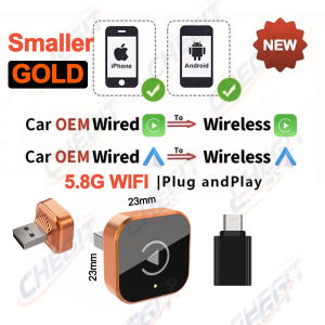New Gold Color 2IN1 Smart Box Wireless CarPlay Adapter Android Auto USB Plug-and-Play Intelligent Systems for Wired CarPlay Car