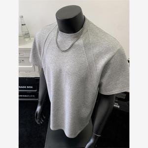 Large Size 300 Pounds Spliced Deconstructed Short Sleeve T-Shirt Men Summer Shoulder Drop Half Sleeve Simple Ice Sensation American Trend Fitness