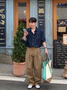 DAVID&ME | Retro Cord Drawstring Loose Straight Trousers