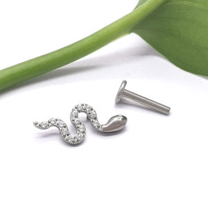Titanium Viper Snake Zircon Labret Cartilage Earring Flat Back Stud Conch Tragus Helix Medusa Monroe Piercing ASTM F136