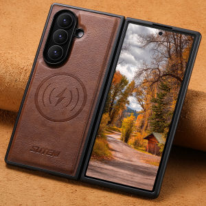 SUTENI Frosted Feel Faux Leather Magnet Wireless Charging Phone Case For Samsung Galaxy Z Fold 7 6