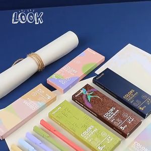 5 Pcs/Box 0.5mm MultiColor Gel Pen Quick Drying Signature Write Painting Morandi Handwriting Pen Student Diary Stationery Office School Supplies