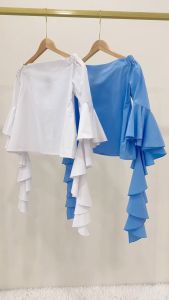 Waterfall Trumpet Sleeve Off Shoulder Blouse