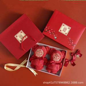 MONLEYTA | Wedding Towels Pure Cotton Non-Shedding Red Bear Gift Box Couple Wedding Souvenir Bridal Registry Monleyta Brand H0618153222