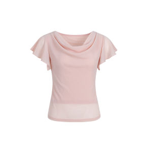 QIAOJIAOYA | Pink Flared Sleeve Mesh Short-sleeved T-shirt