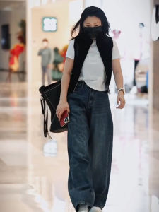 High Waist Wide Leg Jeans Deep Blue Womens Casual Loose Straight Cut Trousers Fashionable All-Match Spring 2025