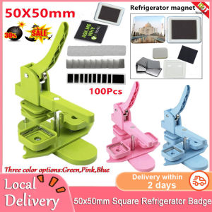 ❤Local delivery+COD❤ Button Maker Machine50mm Square Badge MachineSquare Fridge Badge Press Machine Rotating Manual Making Pins for Gifts Home Office Business Opportunities