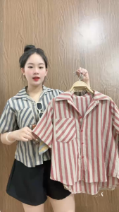 Áo sơ mi Bigsize nữ kẻ sọc ngắn tay form rộng vải linen xước thoáng mát nhiều màu trẻ trung 55-92kg A288