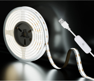 LED COB light strip USB powered adhesive backing for flexible cutting white/warm light. Suitable for home and TV backlighting