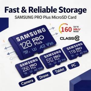 Fast & Reliable Storage Samsung Pro Plus MicroSD Card /128GB / 256GB / 512GB / 1TB / 2TB With Adapter Memory Card C10 U3 V30