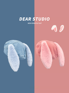 น่ารัก หมวกเบเร่ต์หูกระต่ายตุ๊กตา ผู้หญิง ฤดูใบไม้ร่วง ฤดูหนาว ทันสมัย หน้าหมวกศิลปินตัวเล็ก พรางหุ่น การ์ตูน สไตล์ สตรีทแวร์