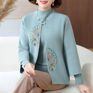 Elegant Red National Style Jacket for Middle-Aged Women Spring Autumn Wedding Dress Elderly Mother-in-Law Celebration Clothing