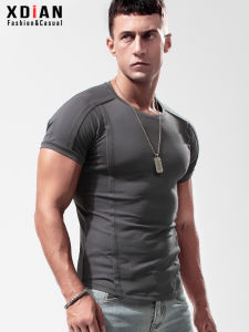 Mens Slim Fit Short Sleeve T-Shirt Pure Cotton round Neck Half Sleeve Muscle Enhancing Summer Top Fashion Urban Youth Wear