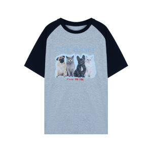 Cat Printing Pure Cotton Short-Sleeved T-shirt for Women Plus Size Plus Size Ladies Loose Mid Length Long Length American Retro Contrast Color Casual Tops