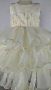 Big Joy Baby Elegant Party Dress with Layered Skirt with Tulip Flower with Pearl Cream for Ages 3 to 24 Months Old 561107