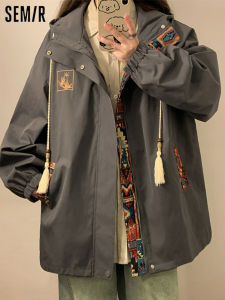 New Chinese Style 2025 Womens Spring Autumn Baseball Jacket Coat Embroidered Outdoor Windbreaker Single Piece Polyester Fiber