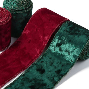 3Yards 6.3cm Single Face Velvet Ribbon Red Green Handmade Ribbon For DIY Christmas Wedding Party Xmas Tree Gifts Wrapping Decor