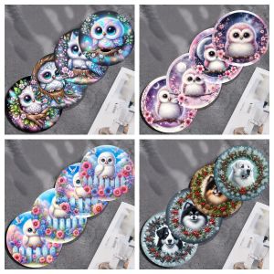 4pcs wooden round coasters with colorful owl patterns are suitable for decorating Thanksgiving and Halloween events