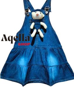 GAMIS jeans Overall+Boneka Snow blue-Biru Navy S.M.L.XL.XXL. Umur:1-7 Tahun.