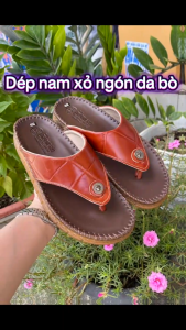 Dép xỏ ngón nam da bò đế kếp mềm may viền Trường Hải XN1261