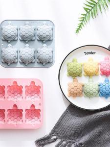 Food Grade Silicone Baking Tools 6-Link Turtle Shaped DIY Turtle Jelly Pudding Ice Cube Mold Anti-Stick Platinum Coated Kitchen Cooking Molds