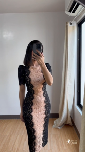 Vintage Lace Midi Dress - Figure-Hugging Midi Formal Event Outfit