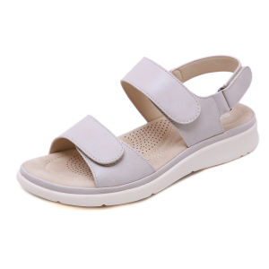 Ladies Soft Bottom Flat Thick Heel Sandals Fashionable Mid-aged Summer Low Heel Comfortable Slip-on PU Leather Sandals